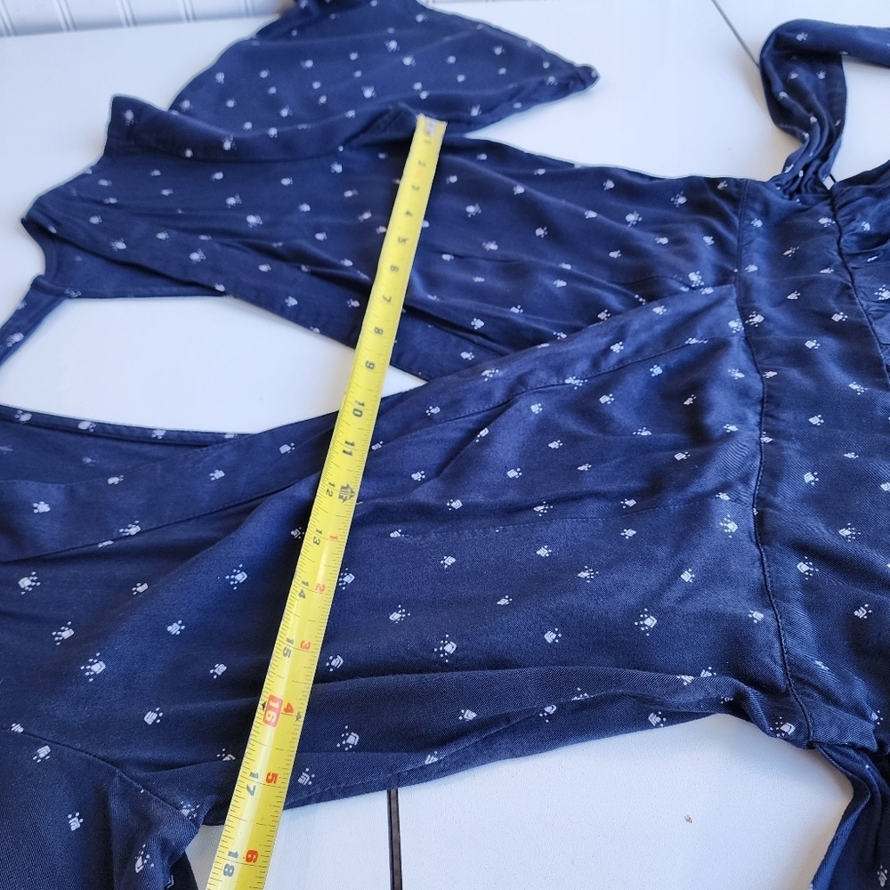 O'NEILL Gabriella Open Back Flutter Sleeve Romper Navy White Geo Print Viscose M - Picture 5 of 16